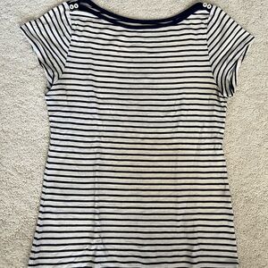 Old Navy Navy and White Striped Boatneck Short Sleeve Tee